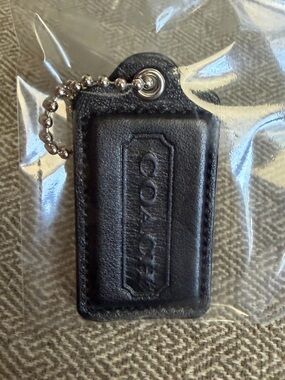 Coach 3inch Black Leather Hangtag with silver ball chain